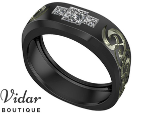 Diamond Tribal Wedding Ring Black Gold