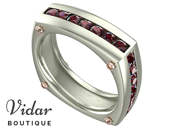 Ruby White-Rose Gold Mens Wedding Band