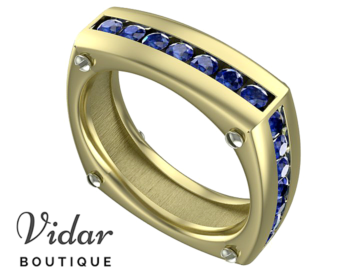Yellow Gold Mens Sapphire Eternity Band Unique Two Tone Gold