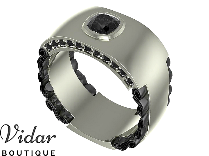 Two Tone Gold Black Diamond Wedding Ring For Men