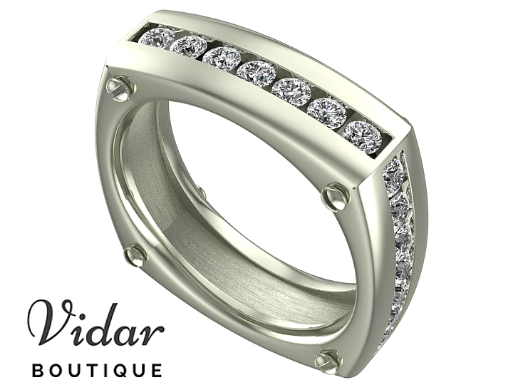 Unique White Gold Diamond Wedding Band For Men