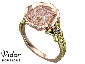Flower Shaped Two Tone Gold Morganite Engagement Ring