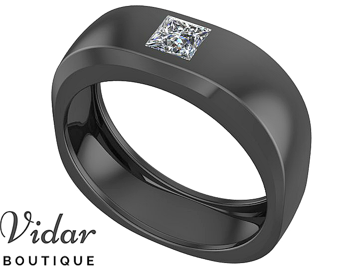 Princess Cut Diamond Black Gold Wedding Band For Men │Vidar Boutique