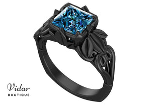 Unique Black Gold Blue Topaz Engagement Ring