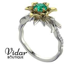Lily Flower Emerald Engagement Ring
