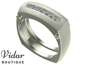 Unique White Gold Diamond Mens Wedding Band