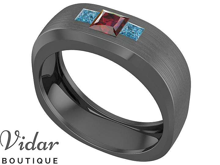 Unique Black Gold Ruby Wedding Band For Men │Vidar Boutique