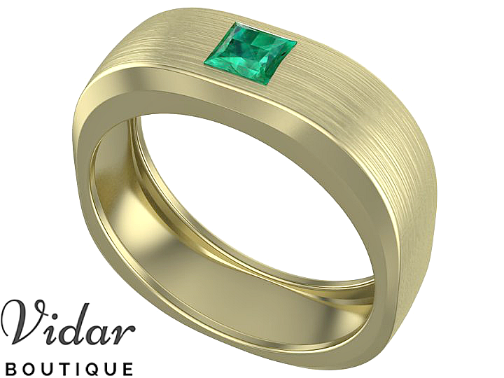 Emerald Princess Cut Mens Wedding Band