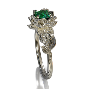 Lotus Flower Emerald Engagement Ring