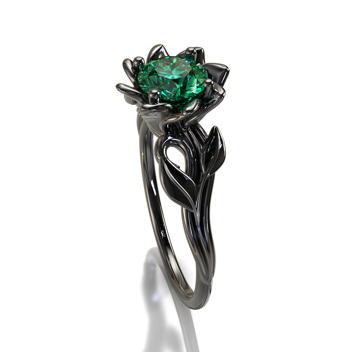 Black Gold Emerald Flower Engagement Ring