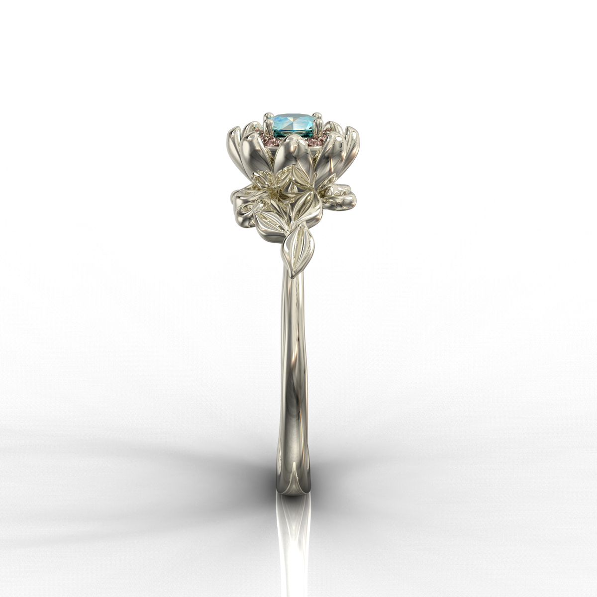 Lotus Flower Moonstone Engagement Ring