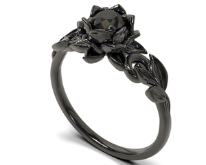 Unique Black Lotus Flower Engagement Ring