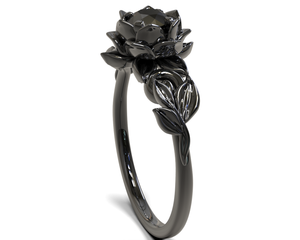 Unique Black Lotus Flower Engagement Ring