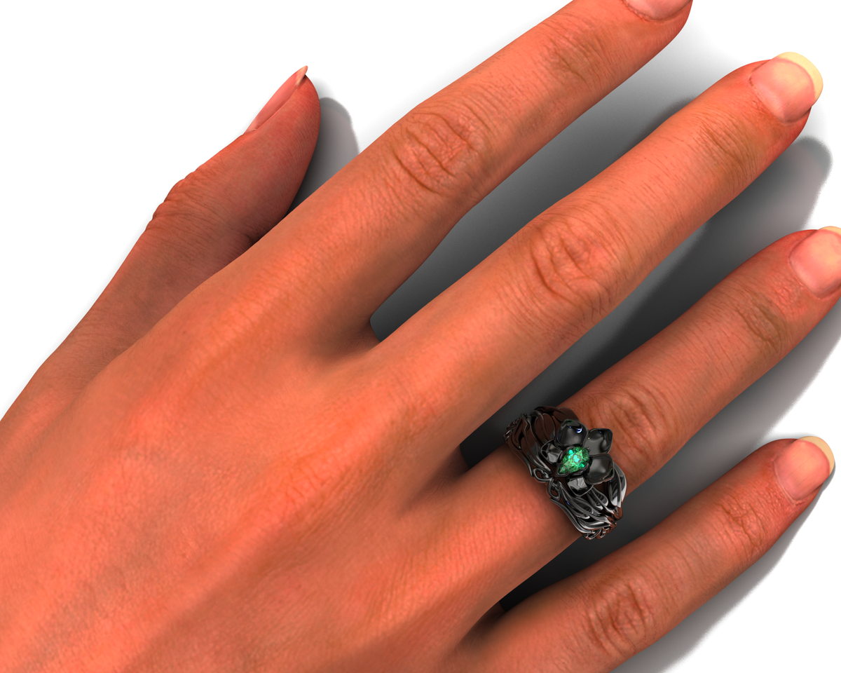 Black Gold Emerald Wedding Ring Set