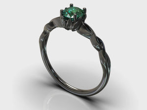 Emerald Flower Engagement Black Gold Ring