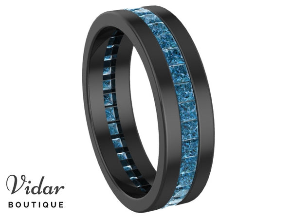 Black and blue wedding store bands for him