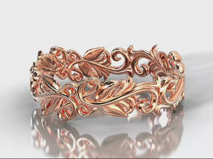 Rose Gold Leaf Wedding Band