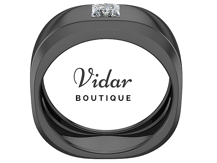 Stainless Steel Princess Cut CZ Black IP Wedding Ring Band - Unisex Sizes 5-14 - Marimor Jewelry
