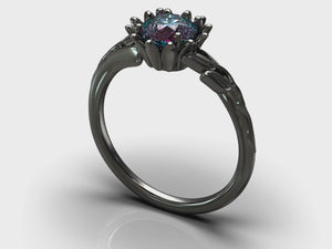 Alexandrite Floral Black Gold Engagement Ring
