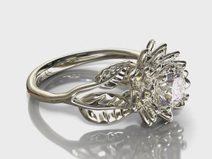 Unique Flower Lab Grown Diamond Engagement Ring