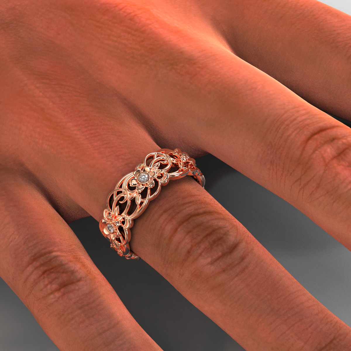 Rose Gold Flower Wedding Ring