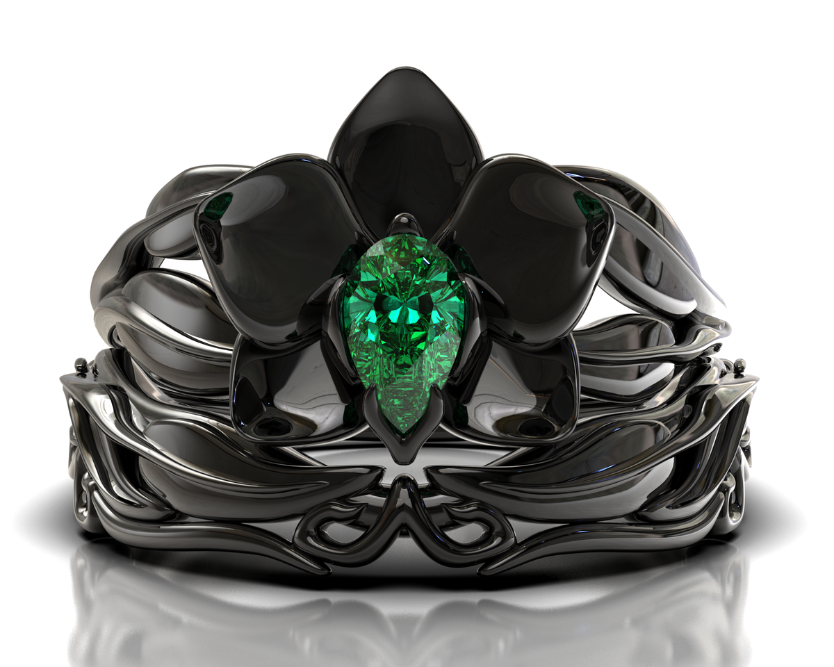 Black Gold Emerald Wedding Ring Set