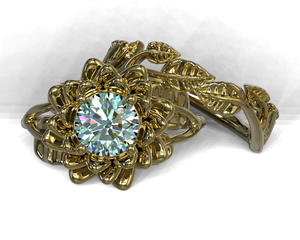 Flower Aquamarine Wedding Ring Set