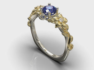 Two Tone Floral Sapphire Engagement Ring