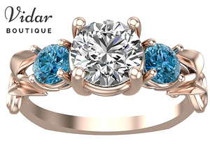 Unique 3 Stone Rose Gold Engagement Ring 