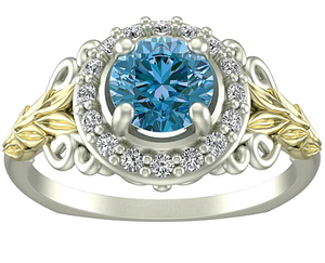 Flower Blue Diamond Engagement Ring