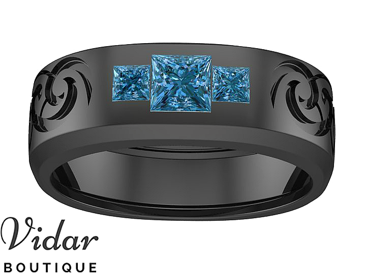 mens blue diamond wedding band