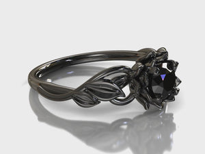 Black Lotus Engagement Ring With Black Diamond
