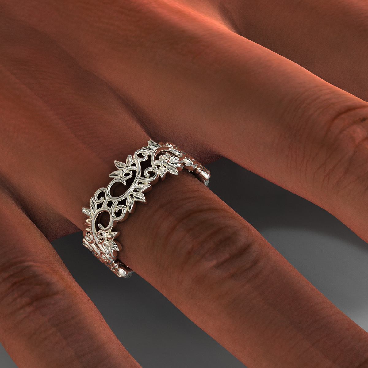 White Gold Leaf Wedding Band