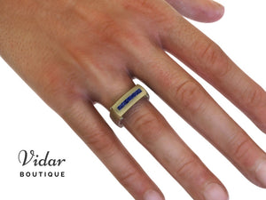 Two Tone Gold Sapphire Mens Wedding Ring
