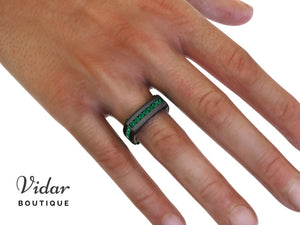 Unique Black Gold Emerald Mens Wedding Ring