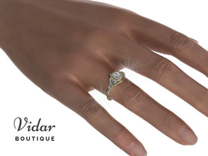 Floral Two Tone Gold Diamond Halo Engagement Ring