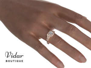Unique Floral Halo Rose Gold  Engagement Ring