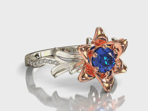 Unique Lily Floral Sapphire Engagement Ring