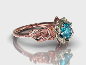 Two Tone Blue Topaz Flower Engagement Ring