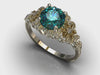 Two Tone Blue Green Moissanite Flower Engagement Ring