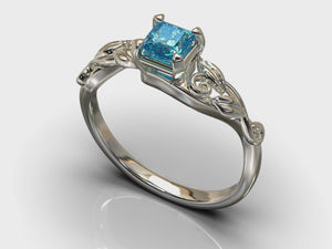 Unique Aquamarine Princess Cut Engagement Ring