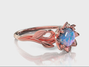 Opal Flower Engagement Ring With Leaves