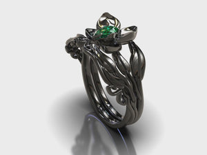 Black Gold Emerald Wedding Ring Set