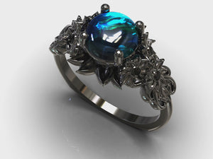 Black Gold Opal Floral Engagement Ring
