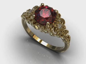 Red Garnet Flower Engagement Ring