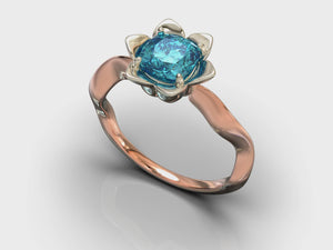 Flower Style Aquamarine Engagement Ring With Diamonds