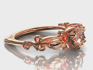 Flower Rose Gold Solitaire Moissanite Engagement Ring