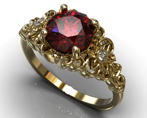 Red Garnet Flower Engagement Ring