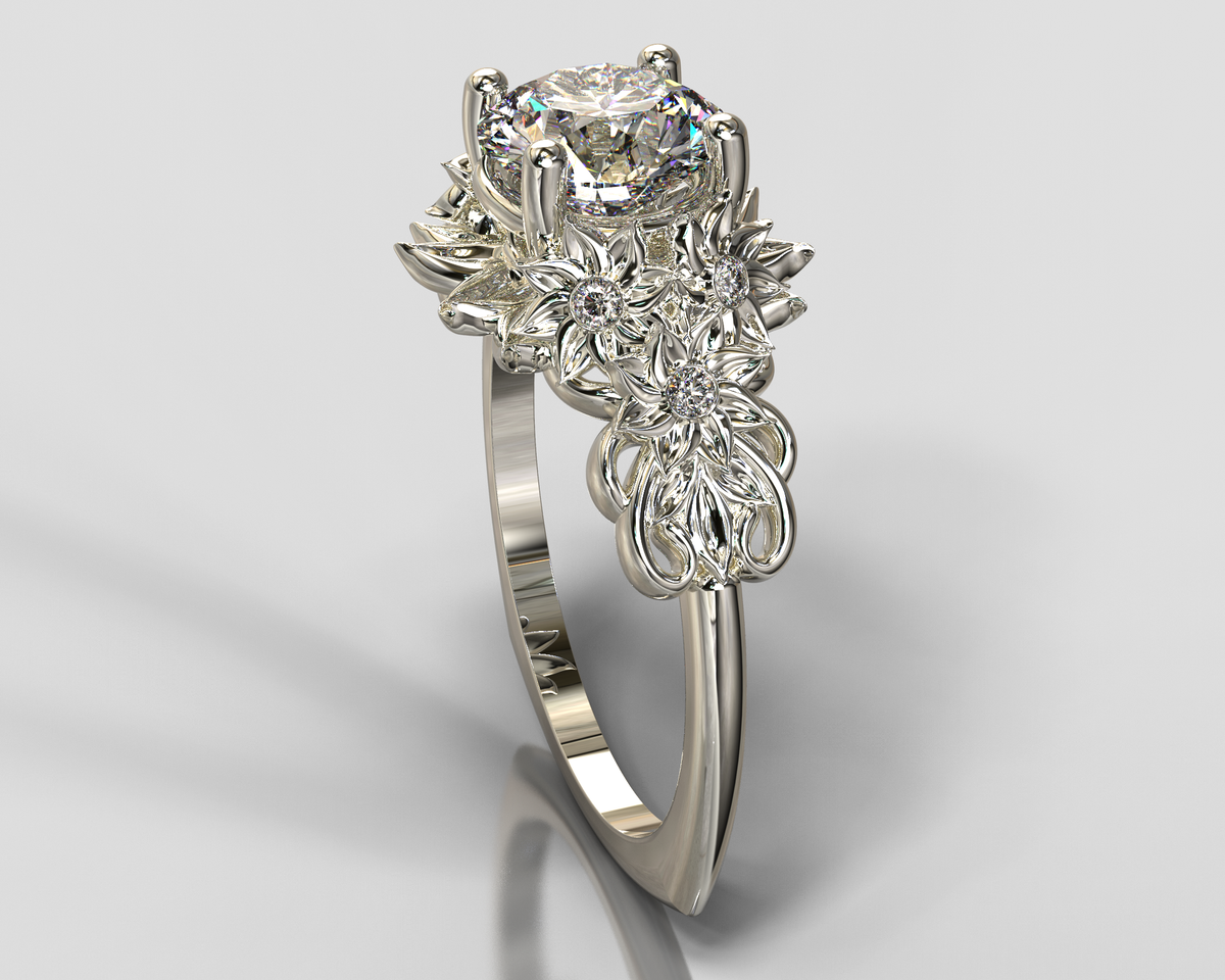 Unique Flower Engagement Ring White Gold By Vidar Boutique