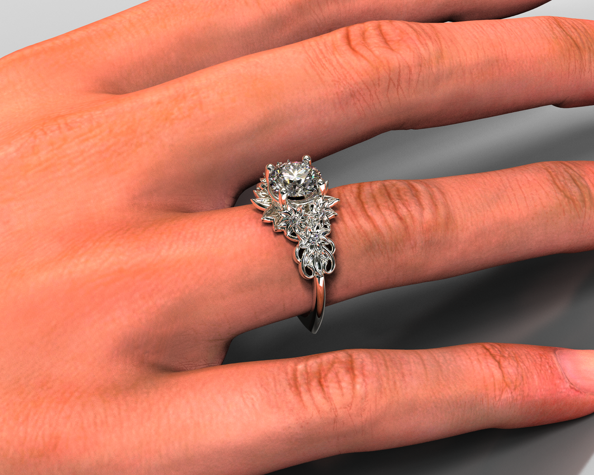 Unique Flower Engagement Ring White Gold By Vidar Boutique